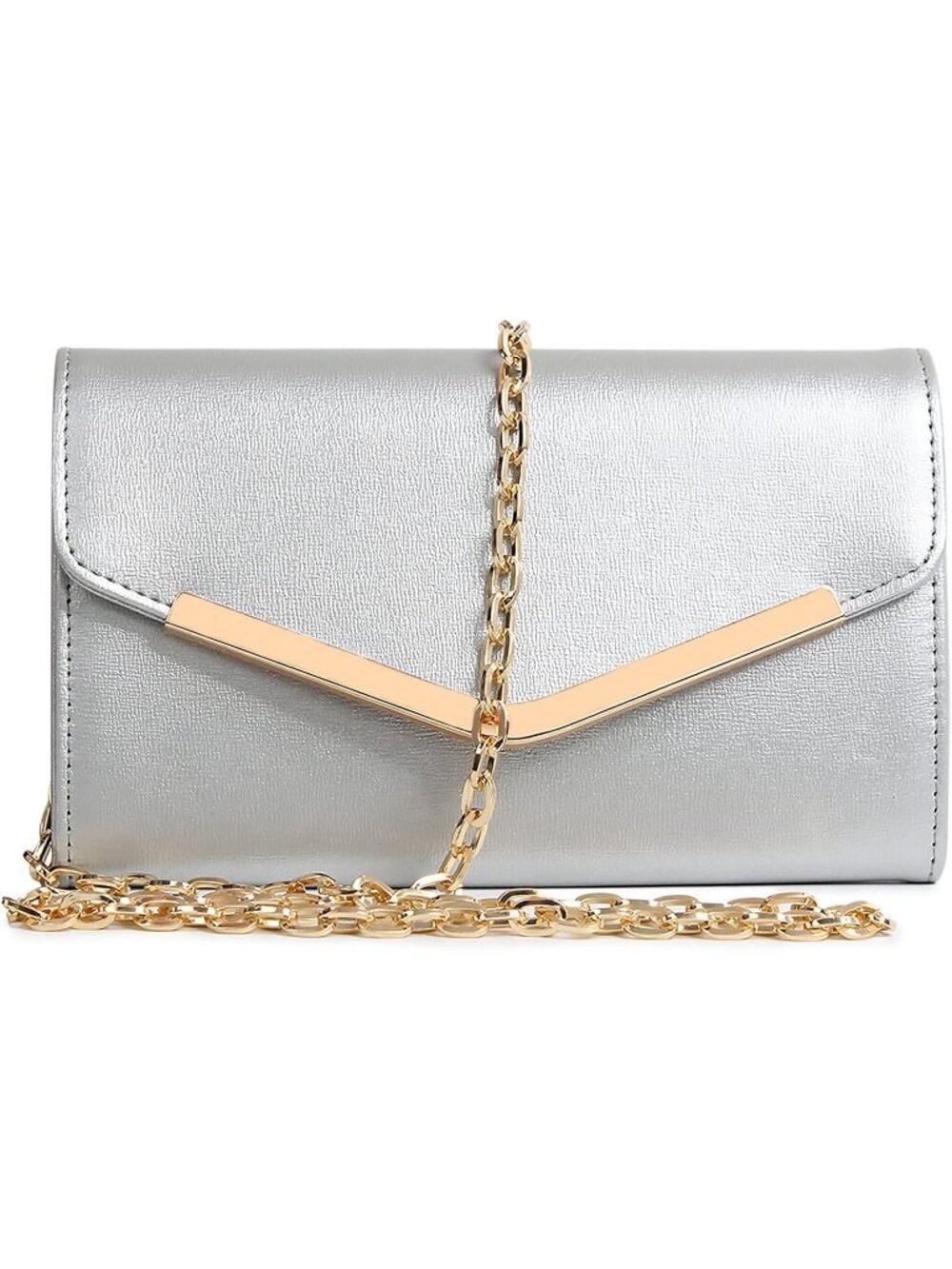 Women's Silver Clutch Purse Envelope Handbag Detachable Chain for Evening Bag